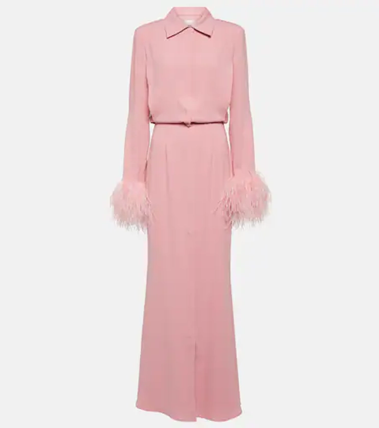 Feather-trimmed crêpe maxi shirt dress in pink - Roland Mouret | Mytheresa