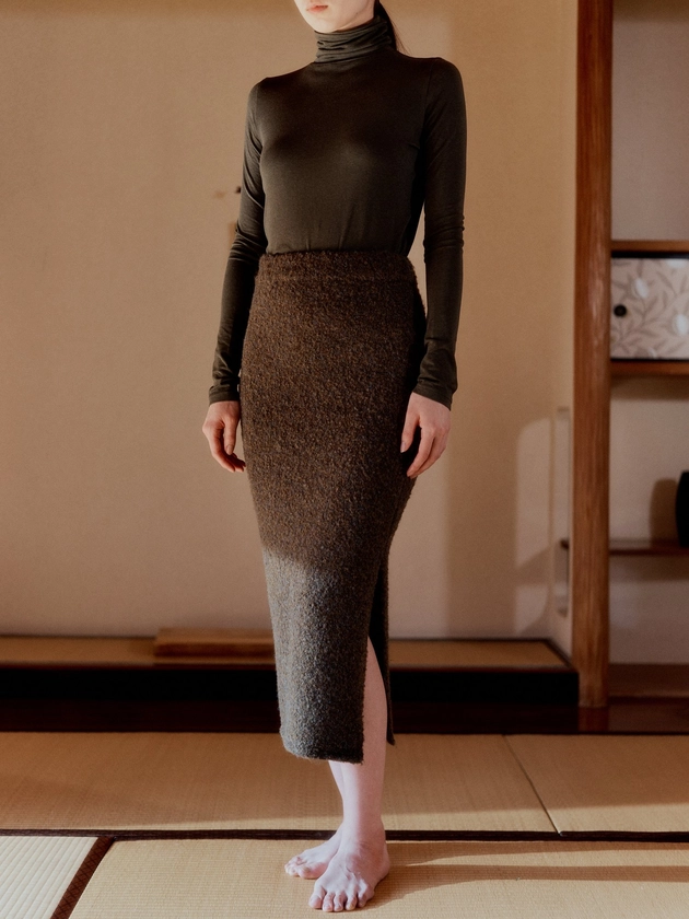 BOUCLE MIDI SKIRT - OLIVE —  MIJEONG PARK - LA based womenswear label