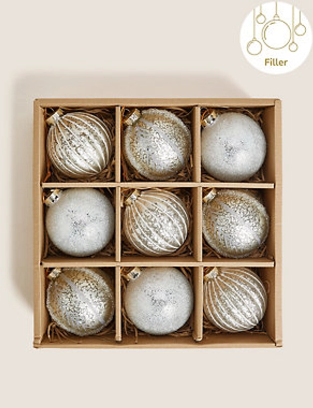 M&S Silver Glass Hanging Baubles
