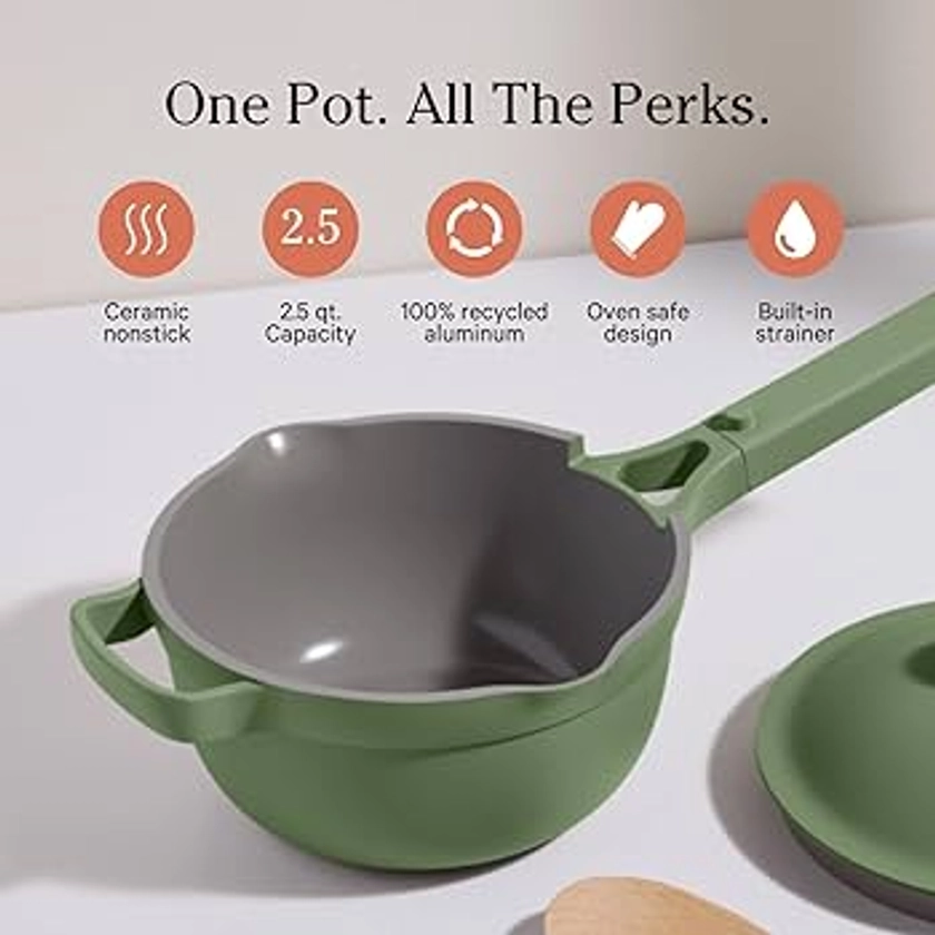 Our Place Perfect Pot - Mini. Nonstick Ceramic Sauce Pan with Lid | Versatile Cookware for Stovetop and Oven | Steam, Bake, Braise, Roast | PTFE and PFOA-Free | Toxin-Free, Easy to Clean | Sage