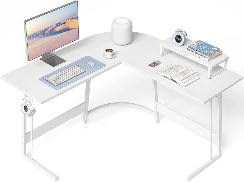 Amazon.com: CubiCubi L Shaped Gaming Desk Computer Office Desk, 47 inch Corner Desk with Large Monitor Stand for Home Office Study Writing Workstation, White : Home & Kitchen