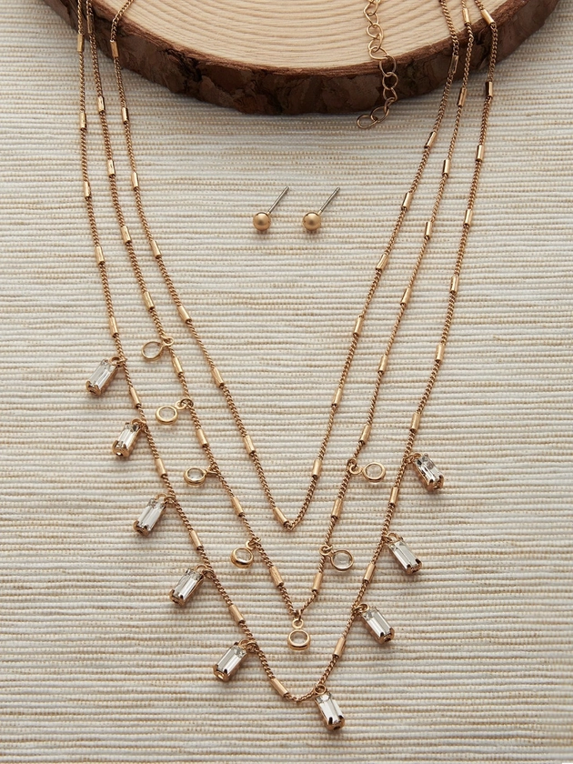 AMI Gold-Plated Stone-Studded Layered Jewellery Set