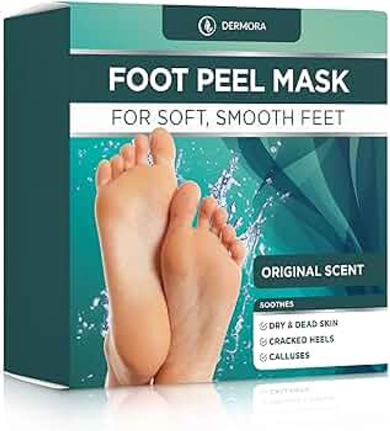 Dermora Foot Peel Mask - 2 Pack of Regular Skin Exfoliating Foot Masks for Dry, Cracked Feet, Callus, Dead Skin Remover - Feet Peeling Mask for Soft Baby Feet, Original Scent