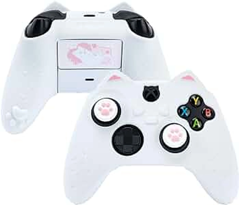 GeekShare Cat Paw Controller Skin Grips Set Anti-Slip Silicone Protective Cover Skin Case Compatible with Xbox Series X Controller with 2 Thumb Grip Caps and 1 Sticker (White)