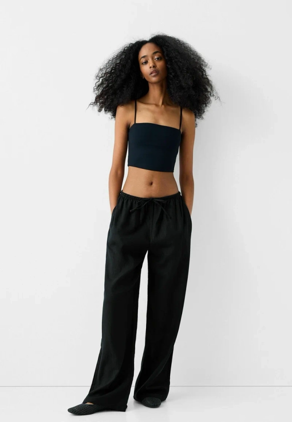 Bershka WITH AN ELASTIC - Pantalon classique - black/noir - ZALANDO.FR