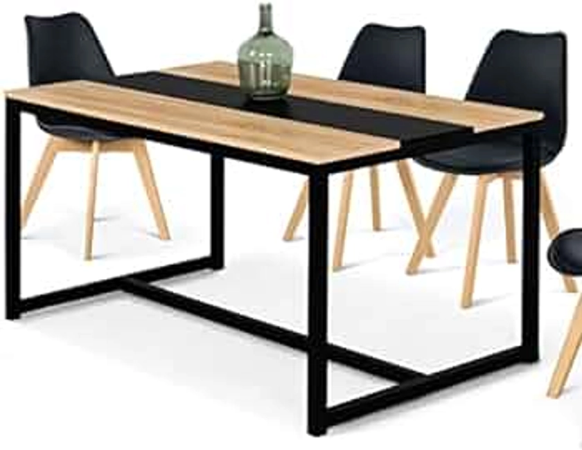 IDMarket - Table à Manger Rectangle Dover 4 Personnes Bande Centrale Noire Design Industriel 120 cm