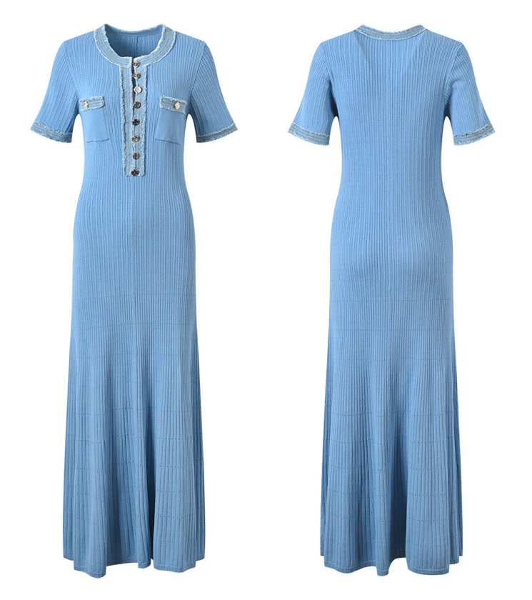 SANDRO Knit And Denim Midi Dress - Blue