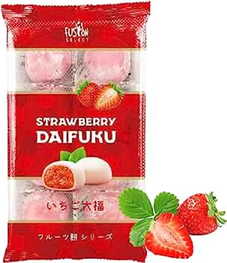 Fusion Select Japanese Mochi Fruit Daifuku Japanese Desert Sweet Rice Cake Fruit Mochi Daifuku 240g/ 8.46oz (Strawberry Flavor, 8.46 Ounce)