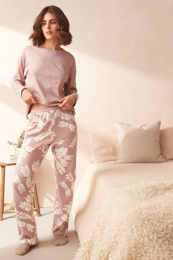 Buy Pink Leaf 100% Cotton Long Sleeve Pyjamas from the Next UK online shop