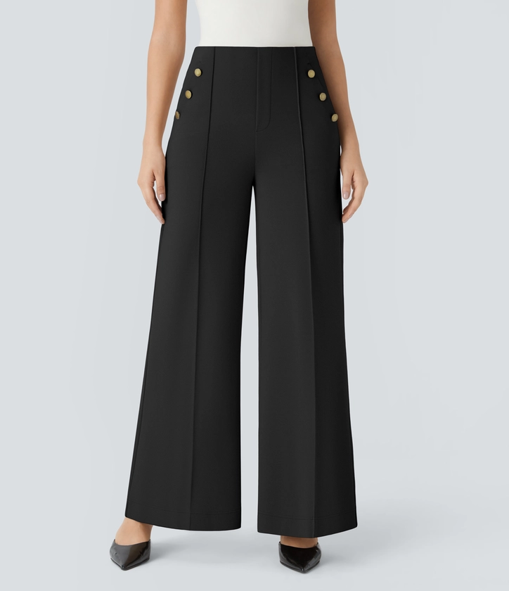 Halara Flex™ High Waisted Decorative Button Side Pocket Wide Leg Work Pants