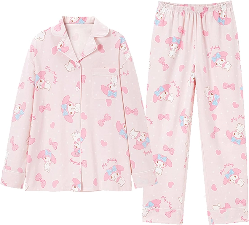 Cute Fashion Long Sleeve Cardigan Pajamas Set Leisure Loose Two-Piece Sleepwear Set For Women Girls