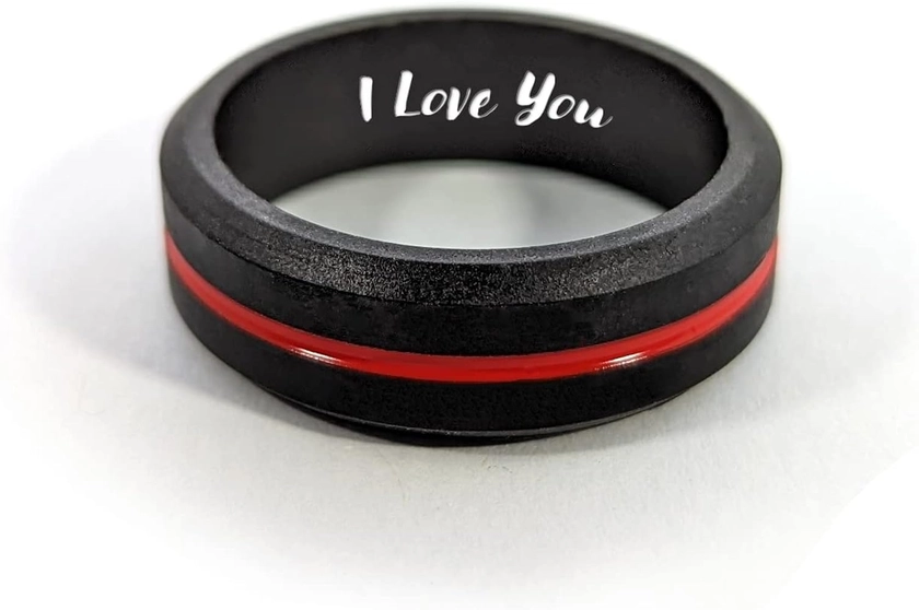 CUSTOM ENGRAVED Men's Silicone Wedding Band Active Flex Ring - Personalize Any Text, Symbol, Image - SHIPS NEXT DAY