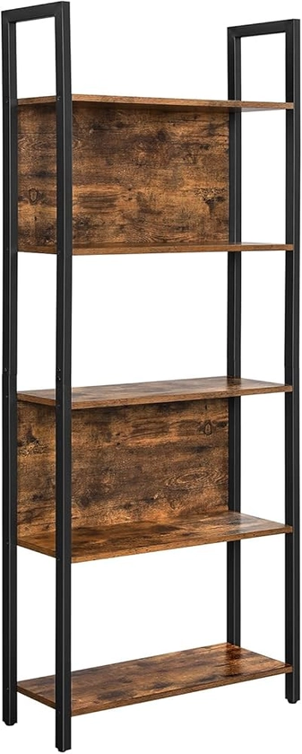 VASAGLE Bookcase, Storage Shelf, Kitchen Shelf, 5 Tiers, Stable Steel Frame, for Office, Entrance, Living Room, Industrial Style, Rustic Brown and Black LLS025B01 : Amazon.co.uk: Home & Kitchen