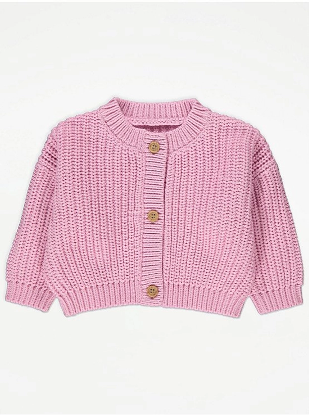 Pink Chunky Rib Knit Cardigan