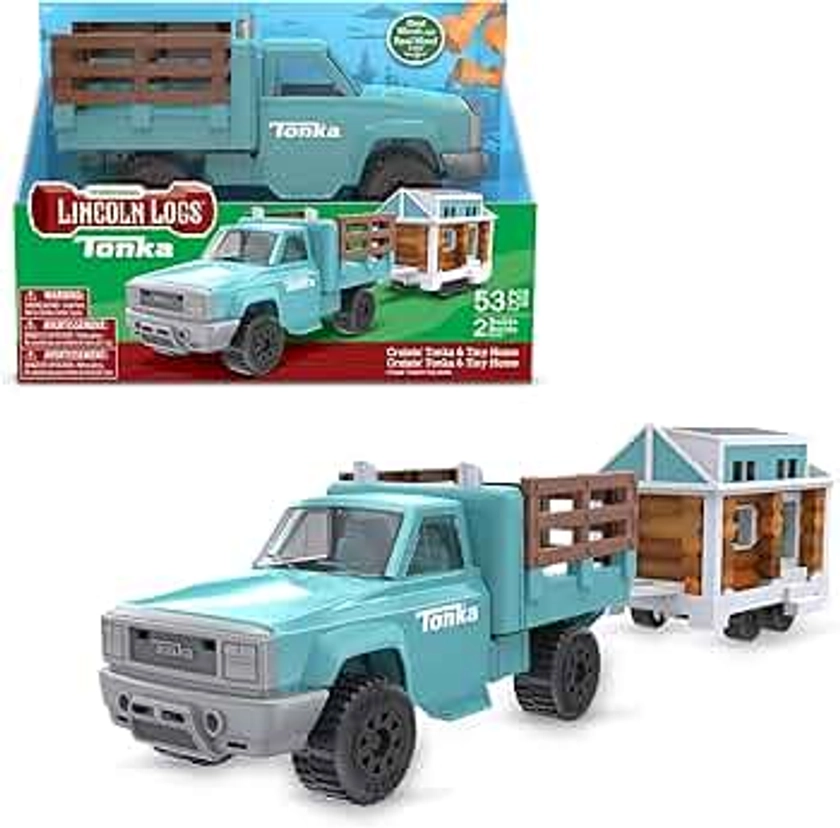 Lincoln Logs Cruising Tonka Tiny Home, Toy Truck Building playset for Kids, Boys & Girls Ages 3+,Promotes Fine Motor Skills & Sensory Development, STEM, Great Holiday & Birthday Classic Retro Gift