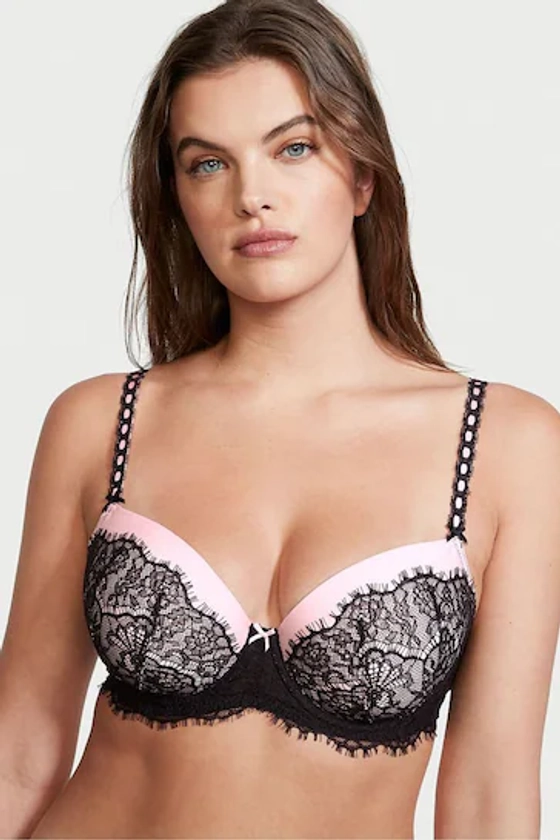 Buy Victoria's Secret Black And Pink T Shirt Lace Push Up Bra from the Next UK online shop