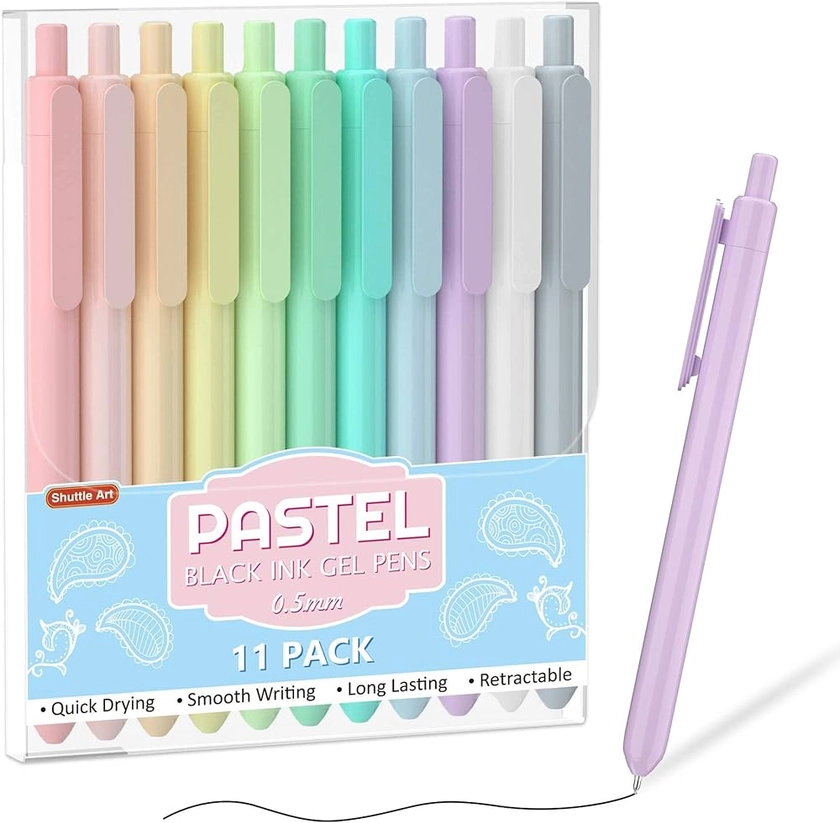 Amazon.com: Shuttle Art Retractable Pastel Gel Ink Pens, 11 Pack Black Ink Pens, Cute Pens 0.5mm Fine Point for Writing Journaling Taking Notes School Office Home : Office Products