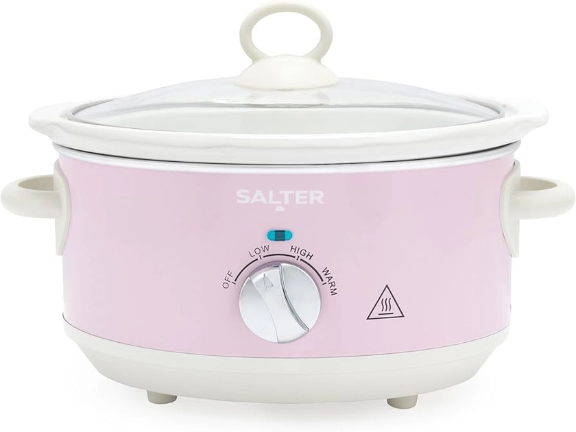 Salter Retro 3.5L Slow Cooker – 3 Heat Settings & Keep Warm, Dishwasher Safe Ceramic Pot, Tempered Glass Lid, Cool Touch Handles, Family Cooking, Stews, Casseroles, Curries, Pink, 200W, EK6249PNK