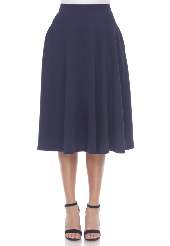 White Mark Flared Midi Skirt With Pockets