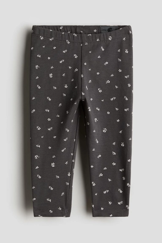 Cotton leggings - Regular waist - Long - Dark grey/Floral - Kids | H&M GB