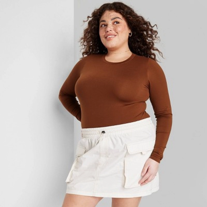Women's Long Sleeve Seamless Shirt - Wild Fable™ Brown 2X