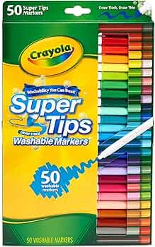 CRAYOLA - Kit de 50 Feutres Lavables, Pointe Conique pour Traits Fins et Épais, Assortiment de Couleurs - Âge Conseillé: à Partir de 3 Ans