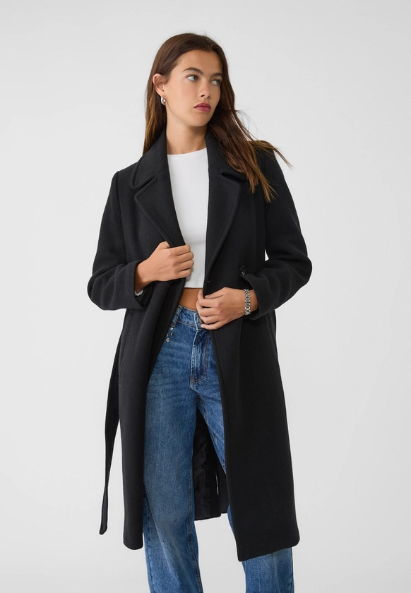 Manteau en laine mélangée ceinture - Mode femme | Stradivarius France