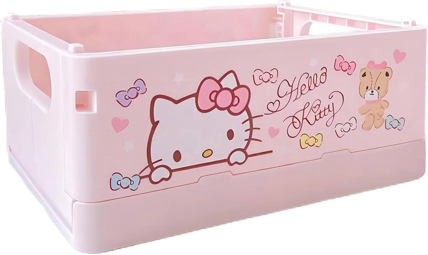 Cute Kitty Storage Box,Kawaii Desk Organizer for Girls,Cute Foldable Baskets Desk Box,Office Desk Bathroom Vanity Room Decor,Gift for Girls Women Teen