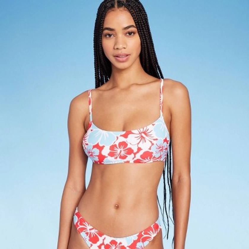 Women's Hibiscus Print Bralette Bikini Top - Wild Fable™ Red/White/Blue XL