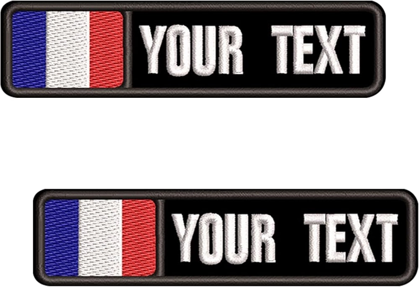 misscase 2pcs Patchs de Nom Tactiques Personnalisée, Étiquette de Numéro Militaire Personnalisés Patch de Drapeau de la France pour Plusieurs de Vêtements Gilet Vestes Chemises de Travail (5x1.25in)