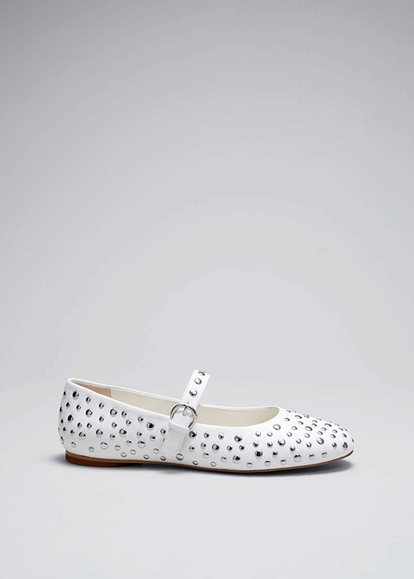 Studded Leather Ballet Flats - White - & Other Stories WW