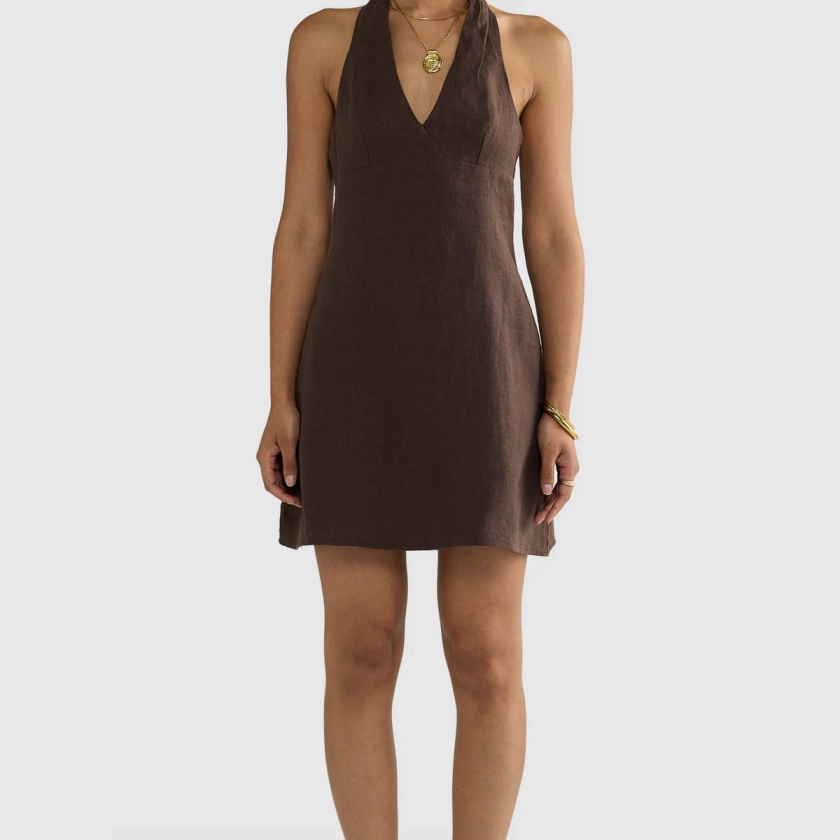 Rosa Linen Mini Dress Carob