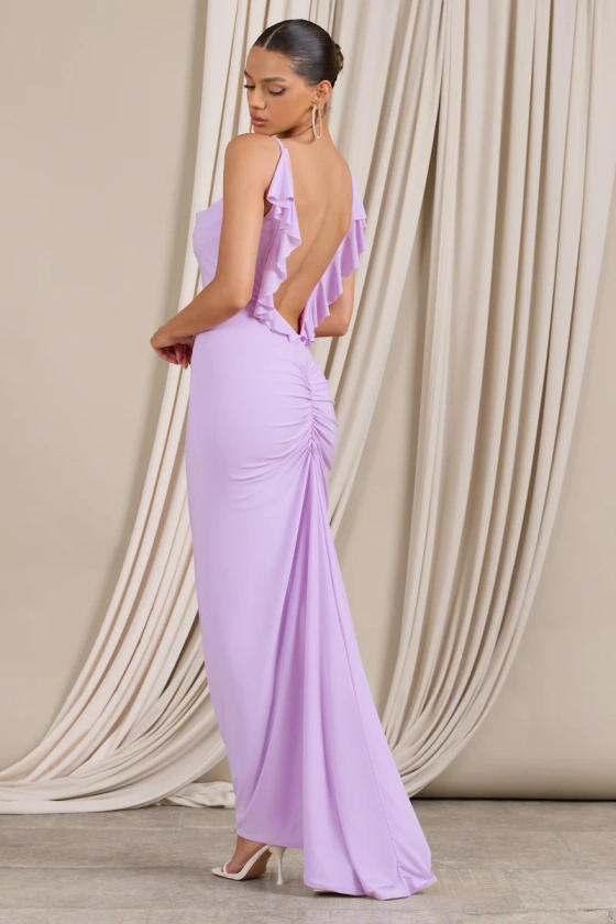 Flute | Lilac Bodycon Maxi Dress With Ruched Ruffled Back