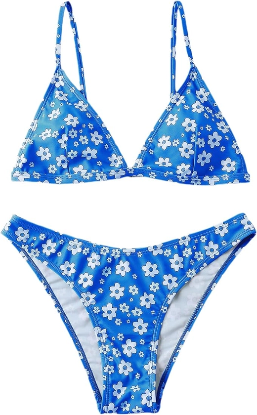 Floerns Women's Two Piece Bathing Suit Floral Print Triangle Bikini Swimsuit