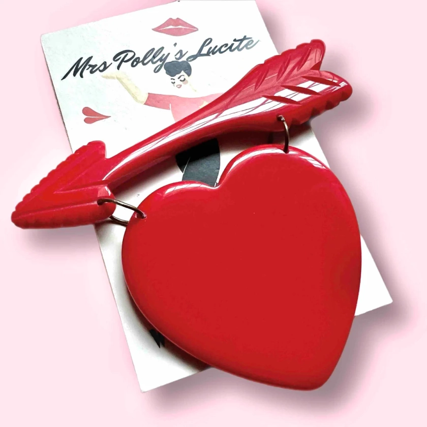 Vintage Inspired Heart Brooch Pendant From a Red Victorian Arrow, Bakelite Jewelry Repro, Valentine's Day Style by Mrs Polly's Lucite - Etsy