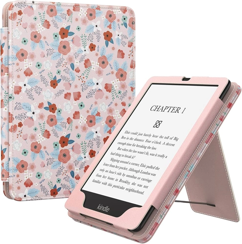 MoKo Case for Universal 6.8" eBook Readers, Slim PU Shell Cover Case with Auto-Wake/Sleep for 6.8 Inch Touchscreen E-Readers, Spring Pink