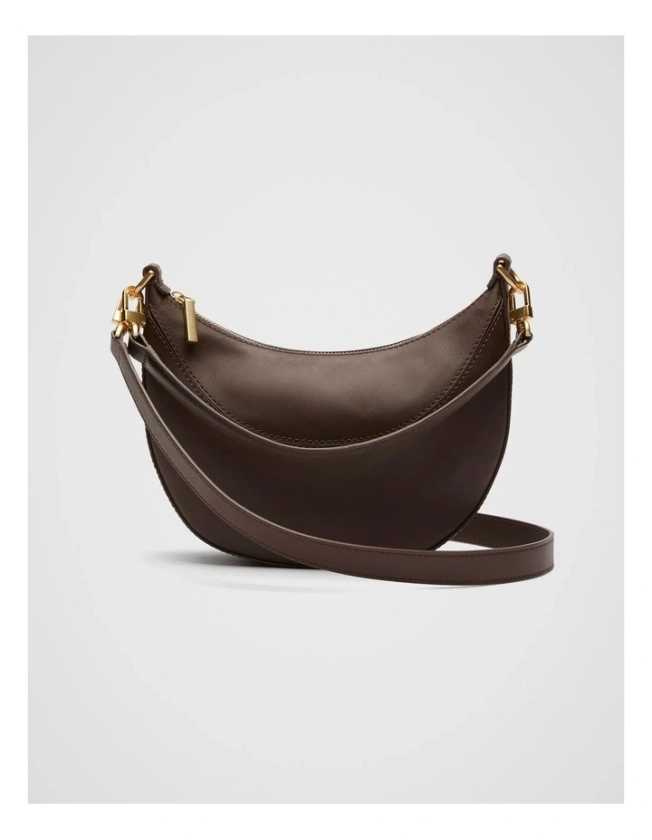 Leather Crescent Crossbody Bag in Affogato