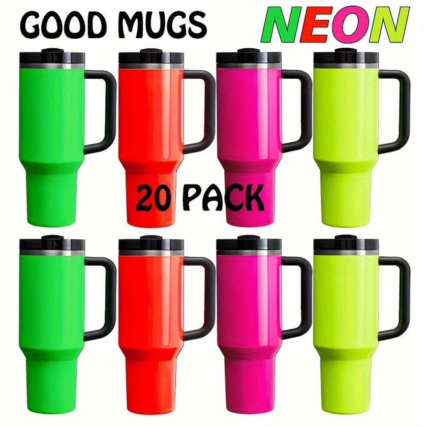 20 PACK Neon Colors Sublimation Tumbler 40 oz with Handle Blank Adventure Quencher *.0 Stainless Steel Cup Travel Insulated Coffee Mug with Individua