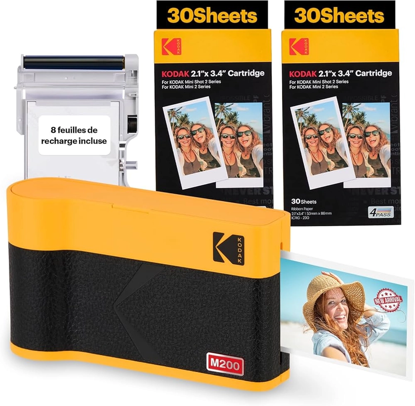 KODAK Mini 2 Era 4PASS Imprimante Photo Portable (5,3x8,6cm) (Noir, Lot Accessoire avec 68 Feuilles (8 Feuilles initiales + Paquet de 60 Feuilles))