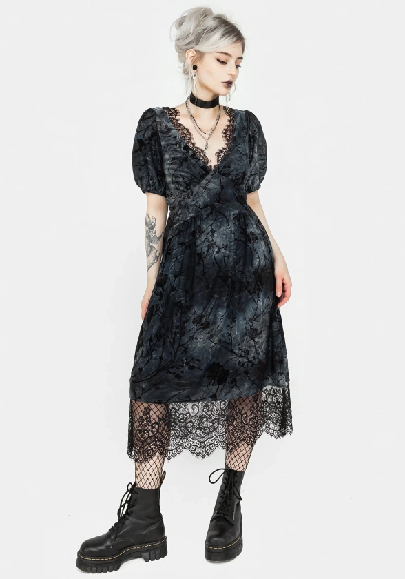 Vice Lace Trim Velour Midi Dress