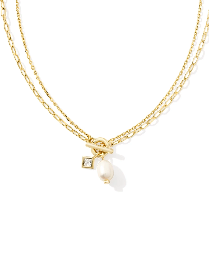 Eve Gold Chain Multi Strand Necklace in White Pearl | Kendra Scott