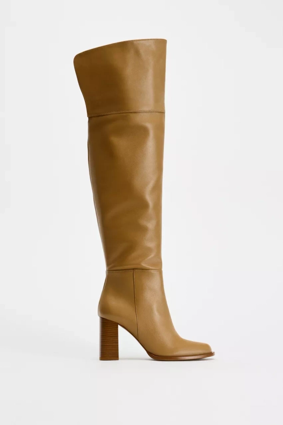 OVER-THE-KNEE HIGH HEEL LEATHER BOOTS