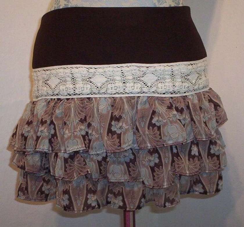 art nouveau printed rara ladies skirt lace bow back one off unique designer skirt one of a kind ra ra