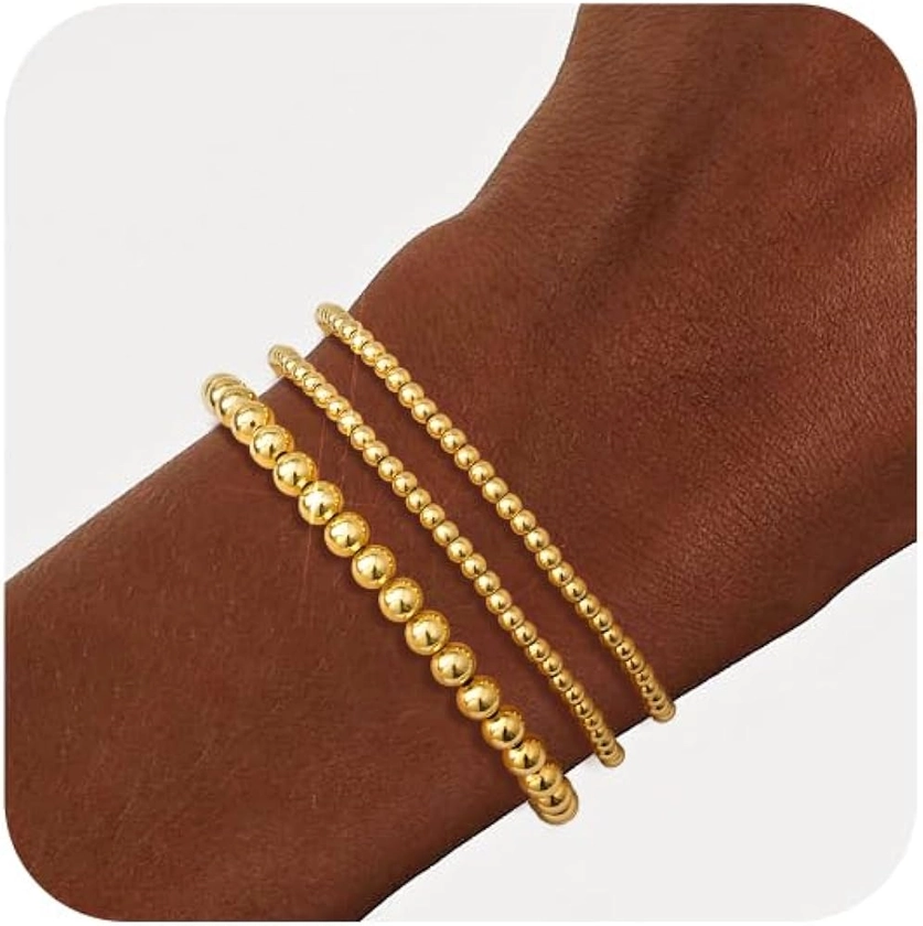 doubgood Gold Bracelets for Women 18K Gold Plated Gold Bracelet Stack Beaded Bracelets for Women Strand Bead Ball Bracelet Sets Stackable Jewelry for Mother's Day Gifts Christmas Birthday