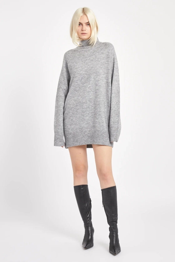 Soft Brushed High Neck Jumper Dress - Charcoal