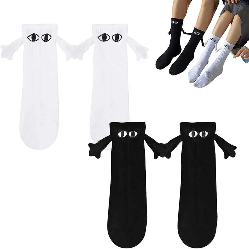 2 Pairs Funny Magnetic Suction 3D Doll Couple Socks, Couple Holding Hands Sock, Novelty Socks, Funny Gifts Socks for Women Men, Hand in Hand Socks Friendship Socks, Women Socks Cute Socks