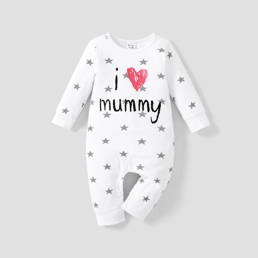 Baby Boy/Girl 95% Cotton Long-sleeve Love Heart Letter Print Stars/Striped Jumpsuit Only £6.24 PatPat UK Mobile