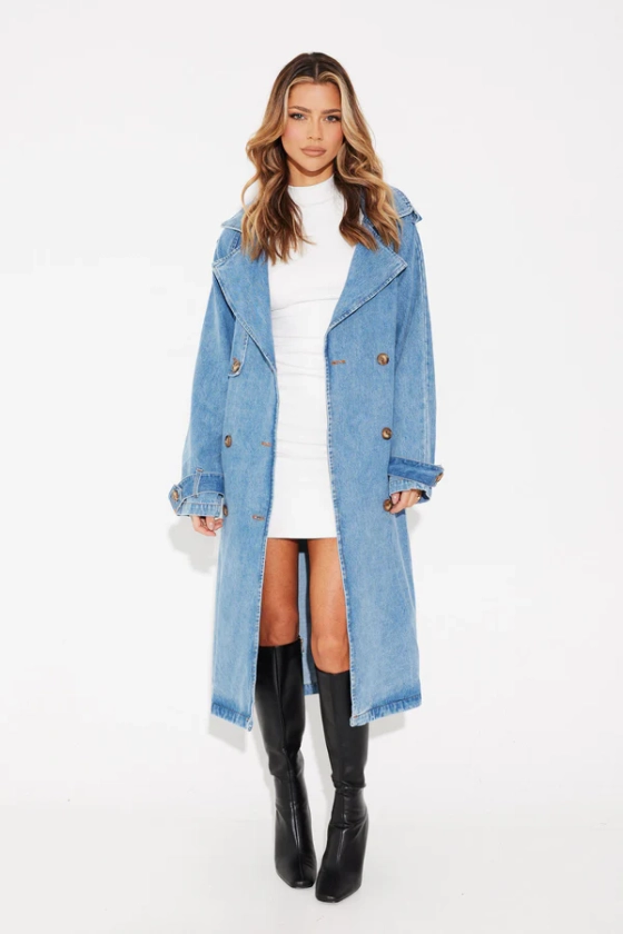 Ashley Trench Coat Blue Denim