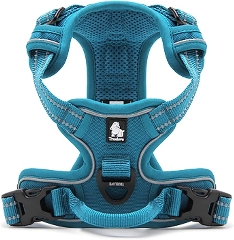 WINHYEPET True Love Dog Harness, No-Pull Reflective Pet Harness with 2 Leash Clips Adjustable Soft Padded Dog Vest with Easy Control Handle for Small Medium Large Dog TLH5651(Blue,S)