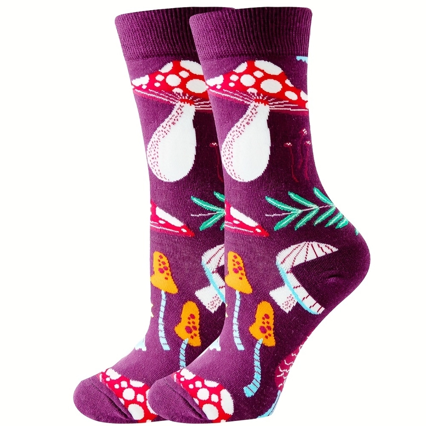 Music Festival Mushroom Print Socks Novelty Funny Tube - Temu